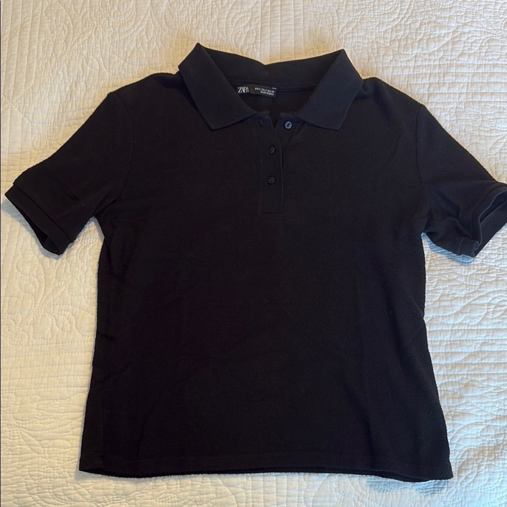 Zara Black Polo Shirt Classic Knit Short Sleeve